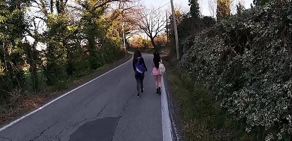  Having fun with two stranger teens that come back from school POV PUBLIC SEX!